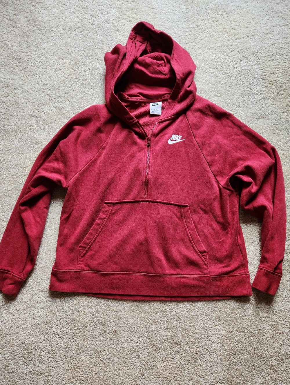 Nike Women's Maroon Half-Zip Hoodie - Size XS